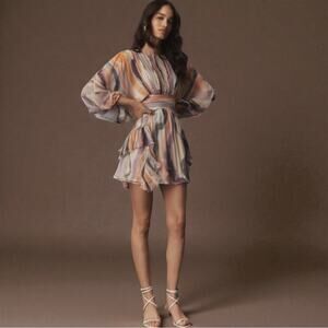 BHLDN Anthropologie Long Sleeve Chiffon Mini Dress Size Small